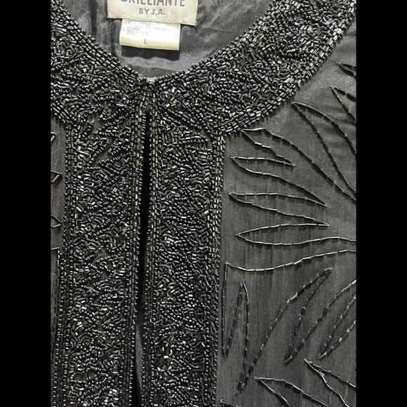 Vintage Brilliante by J.A. Women’s Size L Black Beaded 100% Silk Jacket - Picture 3 of 6
